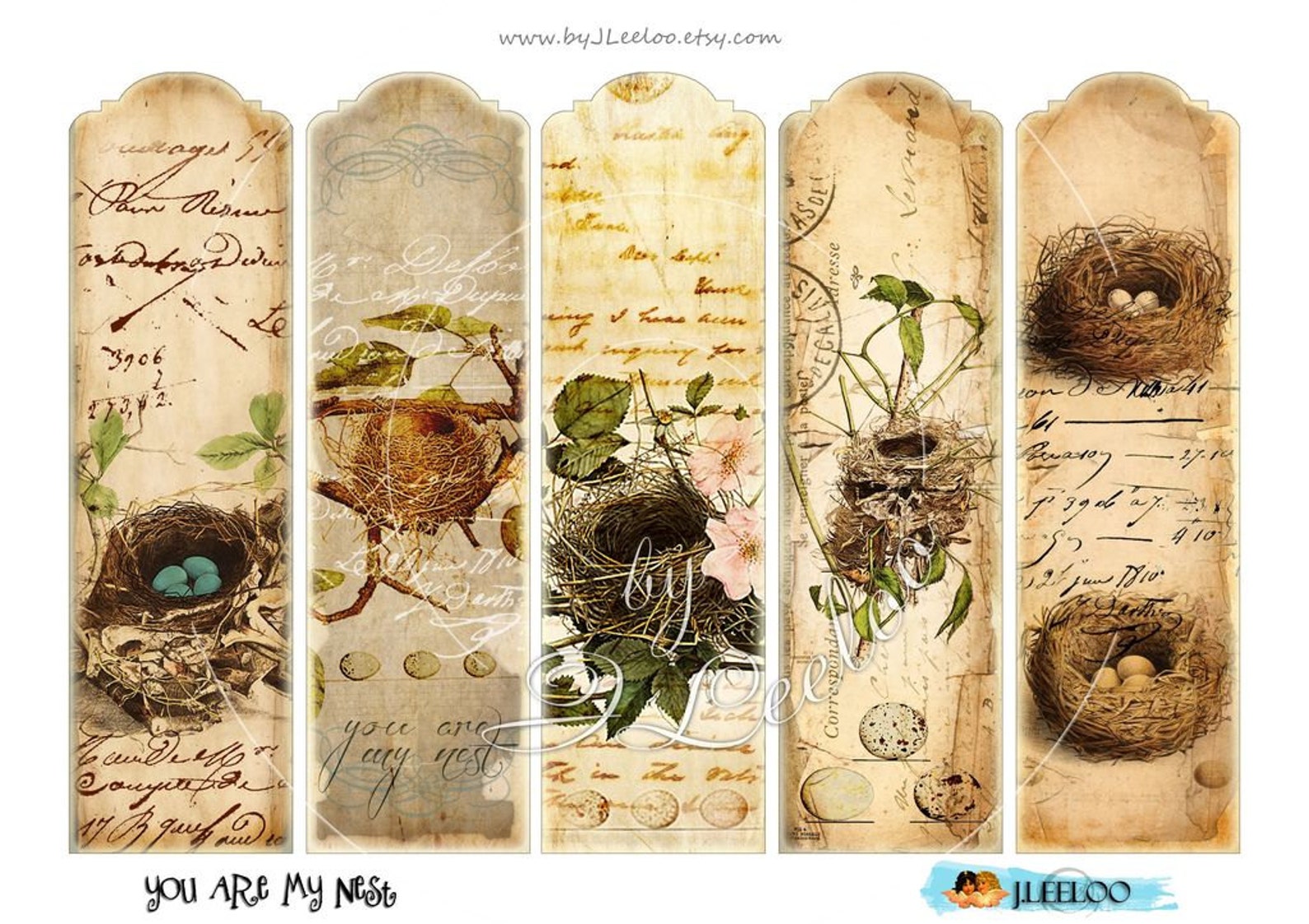 YOU ARE My NEST Printable Bookmarks Digital Collage Sheet Nest Etsy