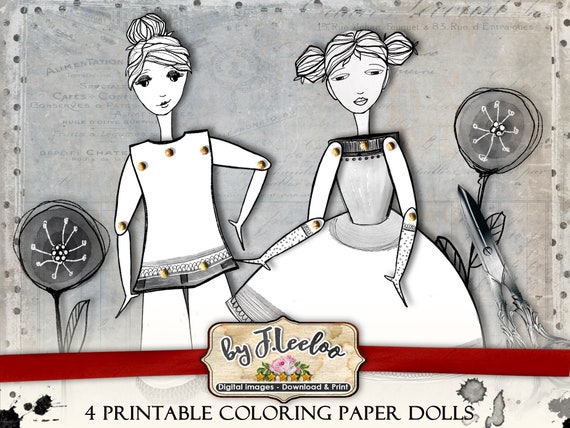 Coloring Articulated PAPER DOLL digital altered art Digital collage sheet for journal page scrapbook diary art download printable pp479