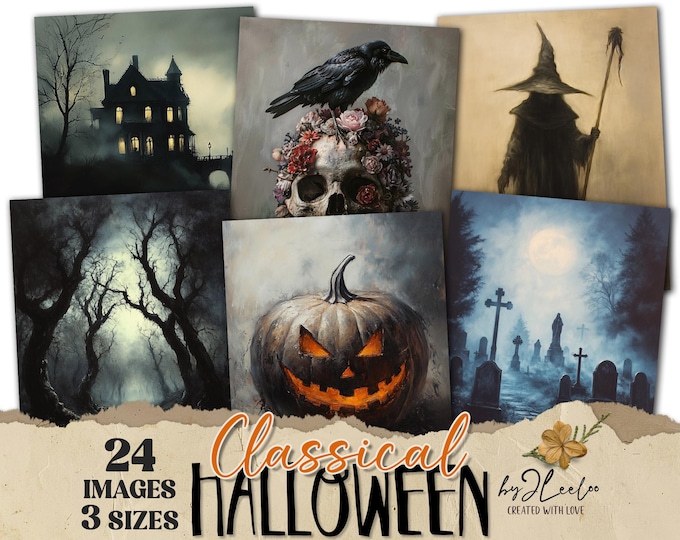 CLASSICAL HALLOWEEN 3 Sizes | Vintage background Gothic Distressed | Junk Journal Dark Background Industrial Craft Commercial Use | pp860