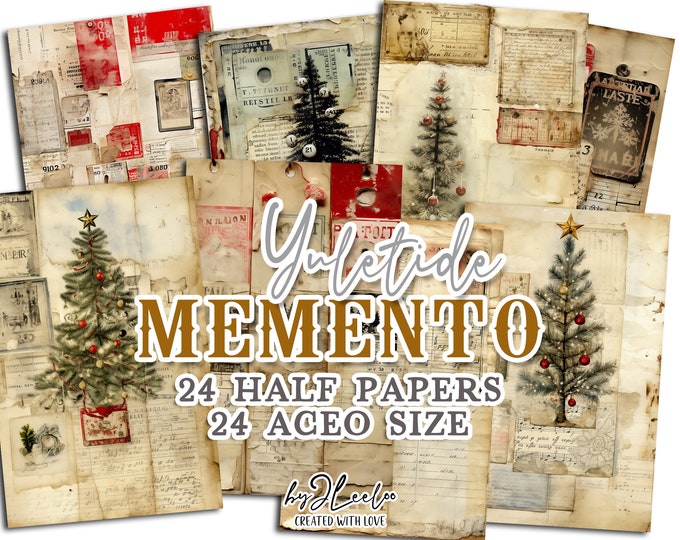 YULETIDE MEMENTO christmas half page grunge distressed for junk journal Mixed Media | Holidays supplies card making collage diary | pp670