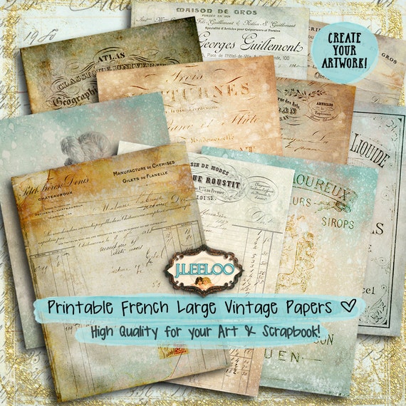 FRENCH WORDS 10 digital collage sheets for scrapbook diary invited hang tag documents download printable invitation paper goods pp355