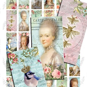 ANTOINETTE ET PARIS  printable 2x1 inch royal bee crown france victorian Digital collage instant download background paper do105