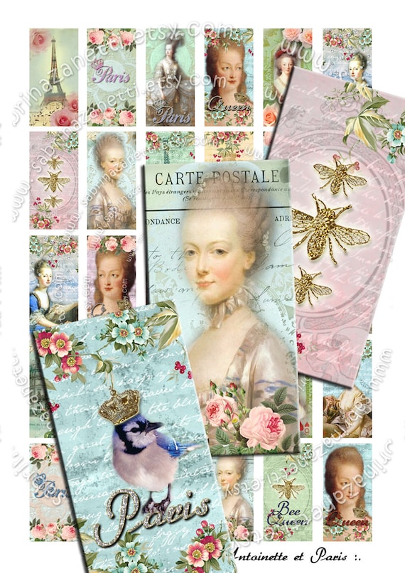 ANTOINETTE ET PARIS  printable 2x1 inch royal bee crown france victorian Digital collage instant download background paper do105
