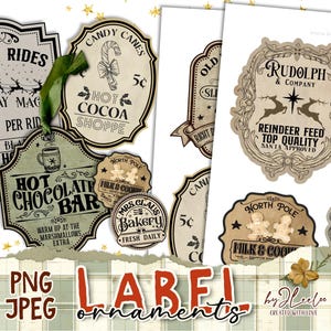ETIKETTEN EN ORNAMENTEN pot feestdagen PNG voor wenskaart Digitaal collageblad kerstcadeau papier goede download afdrukbare vintage tl249