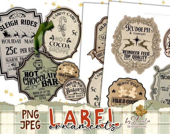 LABELS & ORNAMENTS jar holidays PNG for greeting card Digital collage sheet Christmas santa gift paper good download printable vintage tl249