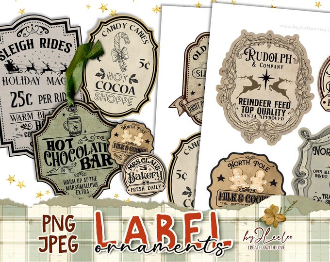 LABELS & ORNAMENTS jar holidays PNG for greeting card Digital collage sheet Christmas santa gift paper good download printable vintage tl249