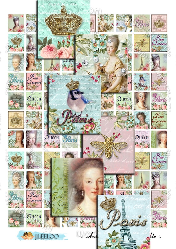 ANTOINETTE ET PARIS printable .83x.75 inch royal bee crown france victorian - Digital collage sheet download background paper - sc103