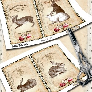 RABBIT POSTCARD Printable Easter Bunny 5x7 Inch Digital Sheet Ephemera ...