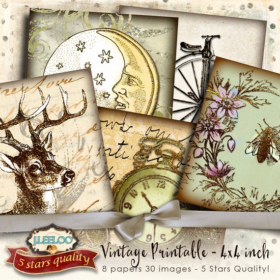 VINTAGE 4x4 inch square digital paper coaster greeting card card making magnets ephemera journal diary- instant download printable qu515