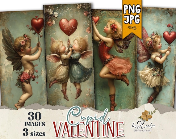 CUPID VALENTINE bookmarks 3 sizes | Romantic lover illustration wrapper decor book gift | Label tag printable Junk Journal Digital | bm122