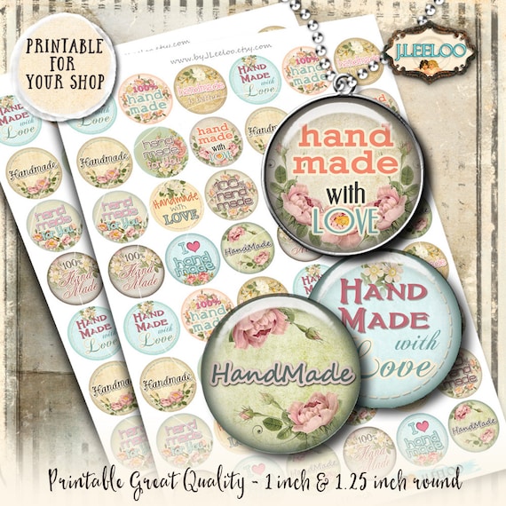 Digital print HANDMADE 1 inch 1.25 inch circle hang tag flower thank you images pendant magnet instant download printable image tn321