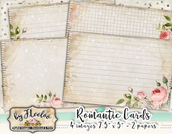ROMANTIC CARDS editable printable organization cookbook vintage crafting paper instant download Digital collage sheet printable pp464