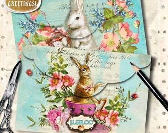 BUNNY ENVELOPES  easter invite greetings envelopes Digital collage sheet scrapbook hobby diy vintage instant download printable pp374