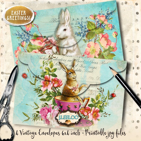 BUNNY ENVELOPES  easter invite greetings envelopes Digital collage sheet scrapbook hobby diy vintage instant download printable pp374