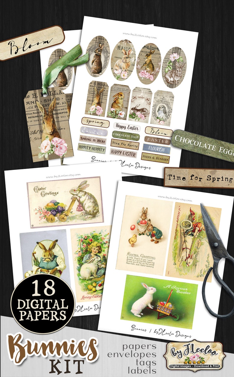 Bunnies Junk Journal Easter Shabby Chic French Digital Download Peter ...