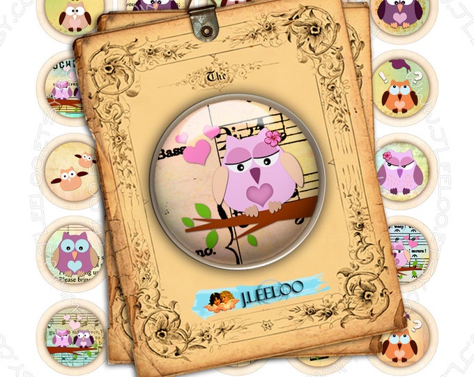 Digital images THE OWL 1.313 inch for button machine valentine love owls clipart printable instant download digital sheet tn335