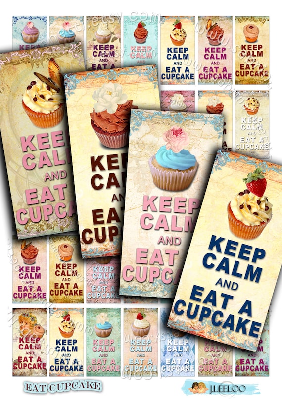 EAT CUPCAKE printable 2x1 inch soldered Digital collage sheet pendant keep calm download background vintage do117