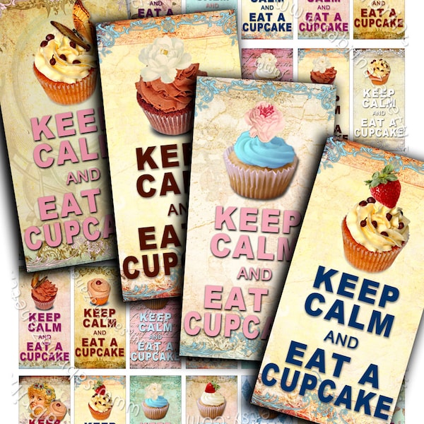 EAT CUPCAKE printable 2x1 inch soldered Digital collage sheet pendant keep calm download background vintage do117