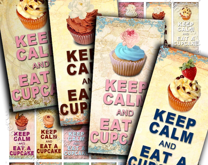 EAT CUPCAKE printable 2x1 inch soldered Digital collage sheet pendant keep calm download background vintage do117