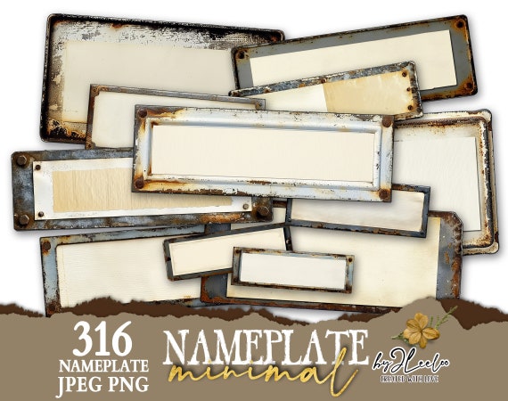 MINIMAL NAMEPLATE industrial blank label steampunk supplies | Grunge tag ephemera junk journal | masculine image digital collage | tl288