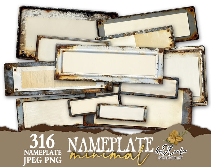 MINIMAL NAMEPLATE industrial blank label steampunk supplies | Grunge tag ephemera junk journal | masculine image digital collage | tl288