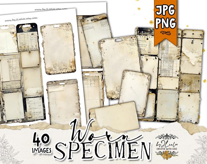 Vintage WORN SPECIMEN Labels and Tags | Distressed Grungy Ephemera for Junk Journal & Collage | Steampunk Masculine Supplies | cl165