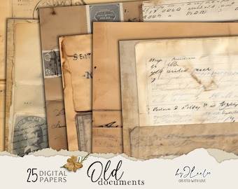 OLD DOCUMENTS fake vintage papers | Romantic Junk Journal pages background Distressed grunge card making collage digital ephemera | pp684