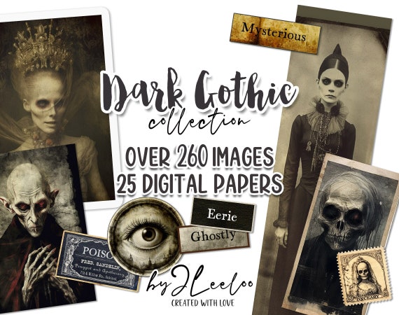 DARK GOTHIC Collection 260 images | creepy scrapbook junk journal digital ephemera supplies | victorian photo cards halloween Bundle | pp613