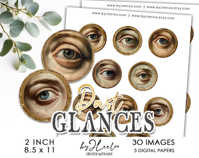 PAST GLANCES 2 inch printable | Lover's Eye vintage digital supplies | round pin pendant glass cabochon supplies for jewellery charm | tn793