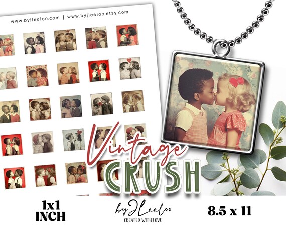 VINTAGE CRUSH 1x1 inch printable | Valentine’s Day Ephemera | Junk Journal Romantic Retro Collage Squares | Embellishment Scrapbook | qu619