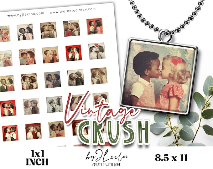 VINTAGE CRUSH 1x1 inch printable | Valentine’s Day Ephemera | Junk Journal Romantic Retro Collage Squares | Embellishment Scrapbook | qu619