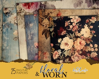 FLORAL & WORN vintage papers | Old painting vintage floral pattern background Distressed | tapestry texture collage digital poster | pp751