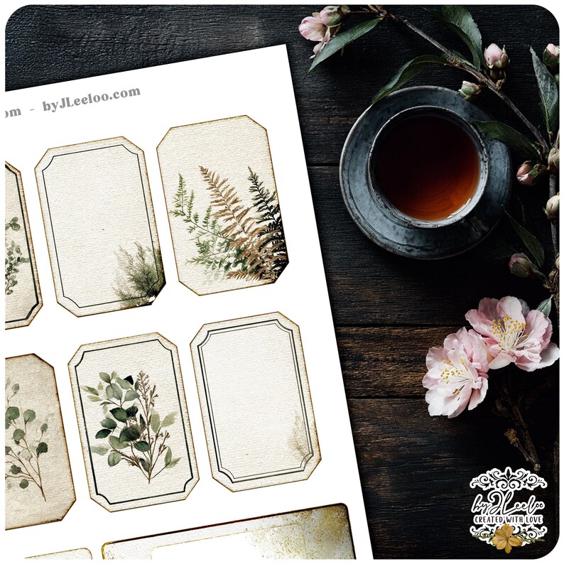 EVERGREEN NOTES Vintage Botanical Labels & Tags | Greenery Watercolor ...