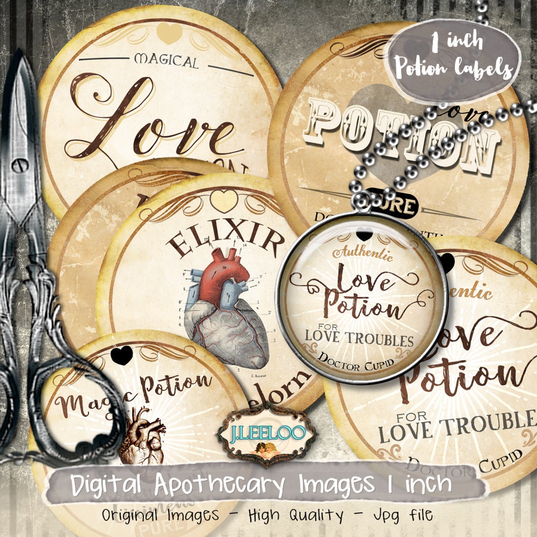 LOVE POTION Vintage Apothecary Digital 1 Inch Image Steampunk Printable ...