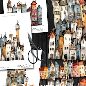 WHIMSICAL HOUSES PNG Clipart Papier Bastelbedarf junk journal elements vintage skurrile Mixed Media Printable kommerzielle Nutzung cl147 Bild 7