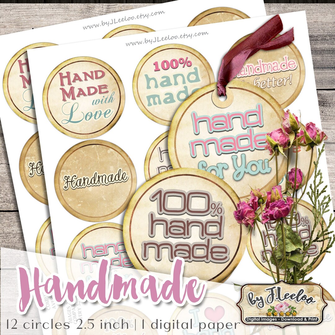 HANDMADE 2.5 Inch Circle Hang Tag Printable Thank You Cards Pendant ...
