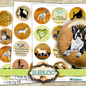Digital paper I LOVE MY DOG 2.5 inch circle puppies quote love friends magnet stickers pendant craft instant download printable tn327