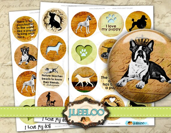 Digital paper I LOVE MY DOG 2.5 inch circle puppies quote love friends magnet stickers pendant craft instant download printable tn327