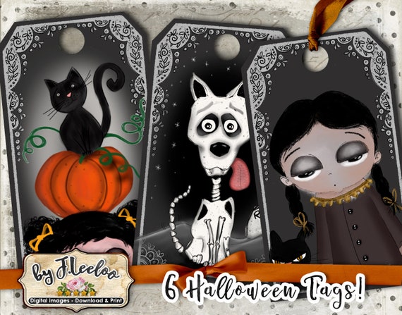 HALLOWEEN hand drawn gothic tag clipart crafting paper art scrap Digital collage sheet instant download tl208