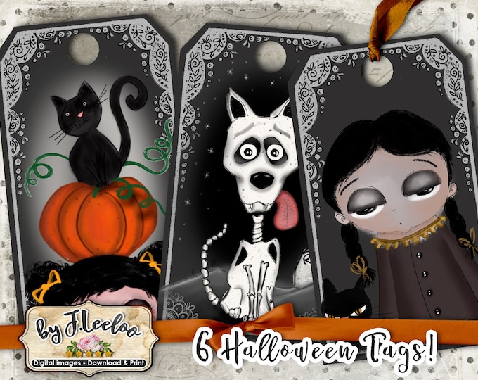 HALLOWEEN hand drawn gothic tag clipart crafting paper art scrap Digital collage sheet instant download tl208