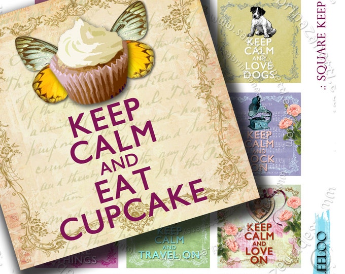 Digital collage square KEEP CALM 2x2 inch square quote for pendant clipart magnet instant download printable qu207