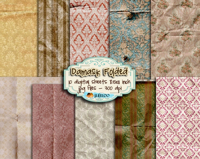 DAMASK FOLDED 10 large digital papers for scrapbook Digital collage sheet instant download digital print printable paper goods pp239