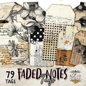 FADED NOTES TAGS vintage teksttag | verontruste grunge efemere rommeldagboekcollage | Victoriaanse afdrukbare versiering scrapbooking | tl314