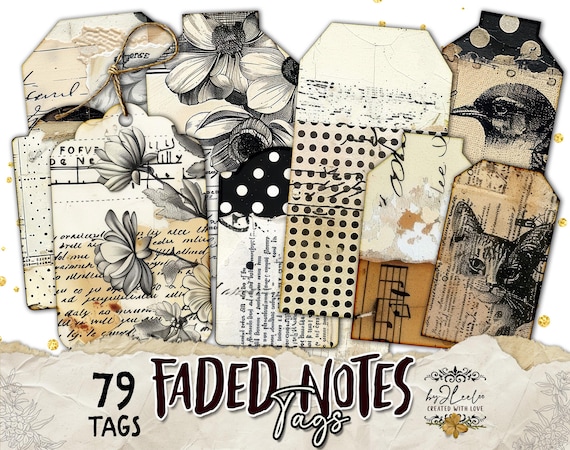 FADED NOTES TAGS vintage text tag | distressed grunge ephemera junk journal collage | victorian scrapbooking printable embellishment | tl314