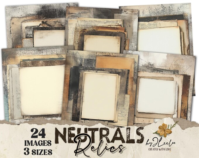 NEUTRALS RELICS 24 background 3 Sizes | Junk Journal Collage Pages | Vintage timeworn paper | layered texture | Commercial Use | pp930