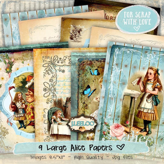 ALICE printable papers 8.5x11 inch Digital collage sheet wonderland scrapbook diary invited instant download background pp346