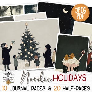 NORDIC HOLIDAYS Junk Journal Pages do wydrukowania | Minimalistyczny sezon Collage Kit scrapbook vintage ephemera supplies Fussy cut Pobierz | pp864