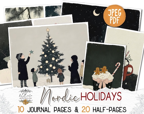 NORDIC HOLIDAYS Junk Journal Pages printable | Minimalist season Collage Kit scrapbook vintage ephemera supplies Fussy cut Download | pp864