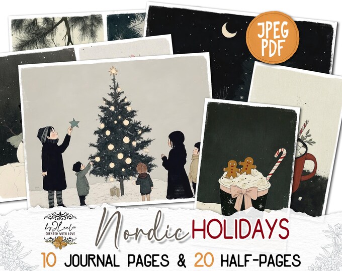 NORDIC HOLIDAYS Junk Journal Pages printable | Minimalist season Collage Kit scrapbook vintage ephemera supplies Fussy cut Download | pp864