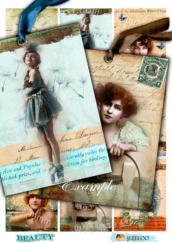 BEAUTY  aceo size printable vintage | collage photo cards for journal scrapbooking making card | ephemera paris dancer girls CU | ac191